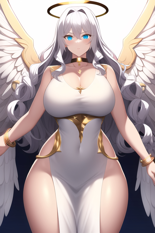 ai generated, angel, angel wings, blue eyes, female, highres, nai diffusion, original, original character, silver hair, stable diffusion, tagme, white hair