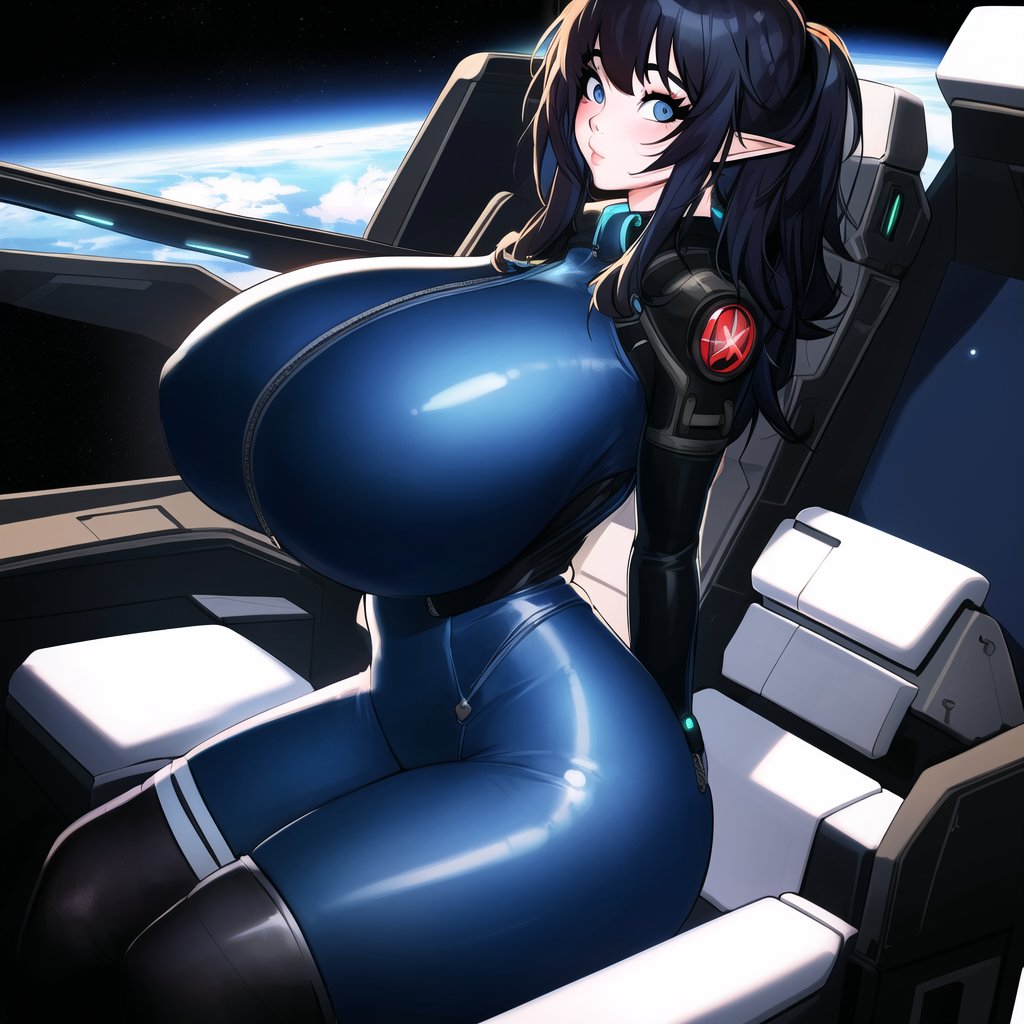 1girls, ai generated, ass, big ass, big breasts, blue clothing, bodysuit, breasts, elf, elf ears, female, female only, huge breasts, large breasts, latex, nai diffusion, original, original character, solo, stable diffusion, thick thighs, voluptuous