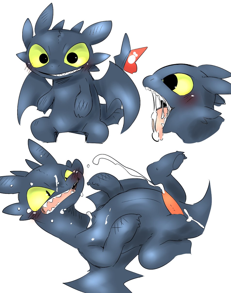 animal_genitalia black_body black_scales blush bodily_fluids chibi cum cum_in_mouth cum_inside cum_on_face cum_on_penis cum_on_self cum_string cumshot doneru dragon dreamworks ejaculating_cum ejaculation erection fangs feral genital_fluids genital_slit genitals hi_res how_to_train_your_dragon lying male membrane_(anatomy) membranous_wings night_fury on_back open_mouth penis scales scalie simple_background slit smile solo tapering_penis tongue tongue_out toothless western_dragon white_background wings