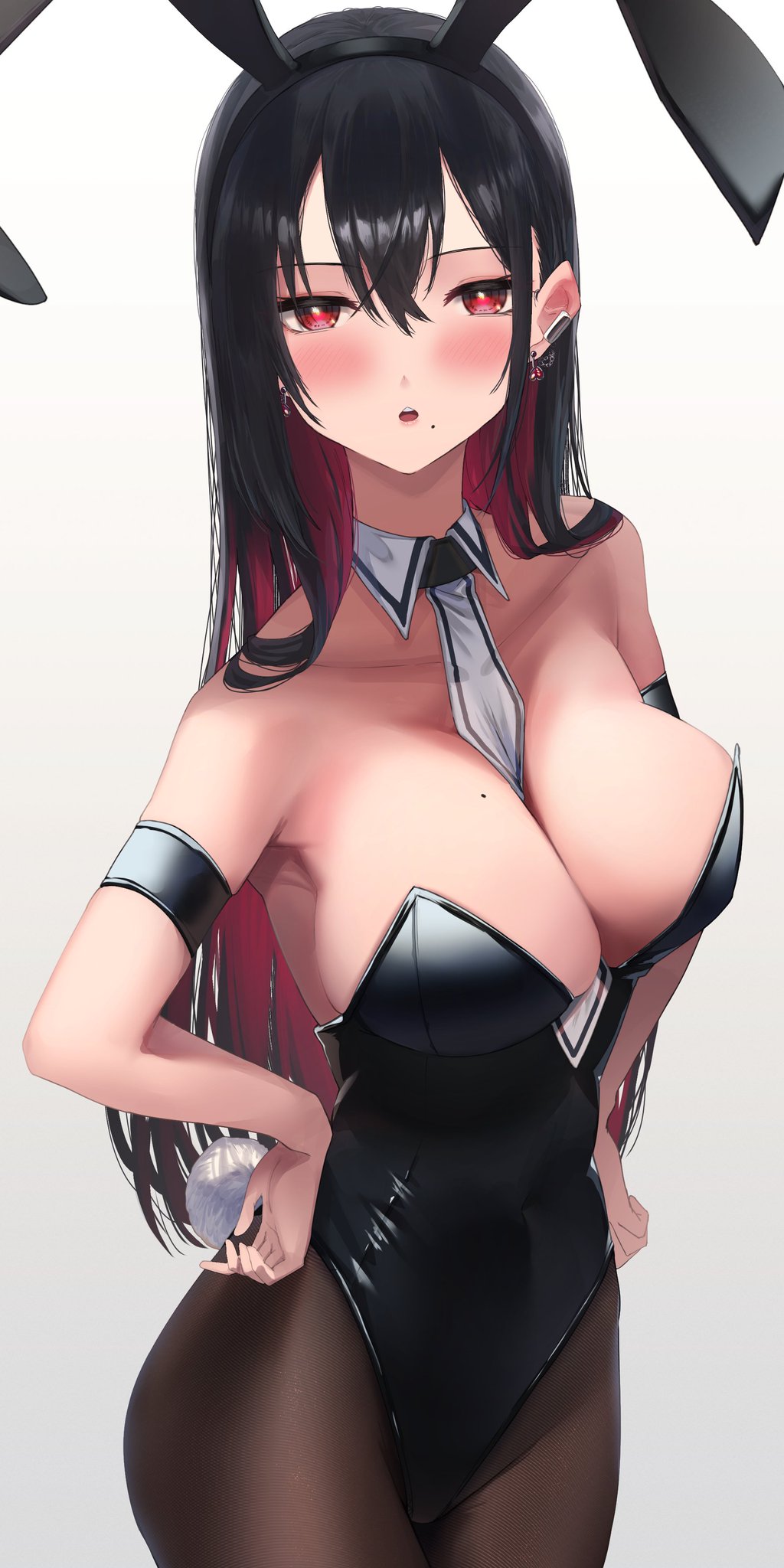 amane_sora big_breasts black_hair bunny_ears bunny_girl bunny_tail bunnysuit curvaceous curvy_female curvy_figure highres latex_leotard leotard long_hair looking_at_viewer original original_character seductive_look stockings voluptuous voluptuous_female