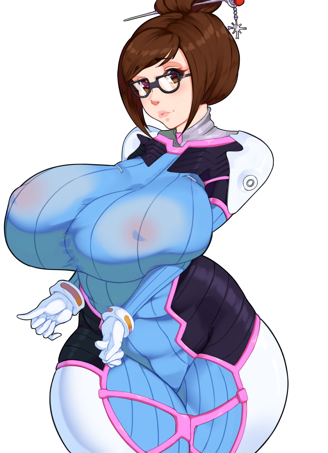 1girls, 2d, 47 hard, activision, areolae, areolae visible through clothing, big breasts, blizzard entertainment, bodysuit, breasts, brown eyes, brown hair, chubby, chubby female, cosplay, d.va (cosplay), erect nipples, eyewear, female, female only, glasses, hair, hair ornament, hips, huge breasts, lips, massive breasts, massive thighs, mei (overwatch), nipples, outfit, overwatch, plump, solo, solo female, thick thighs, thighs, thunder thighs, tight clothing, voluptuous, wide hips