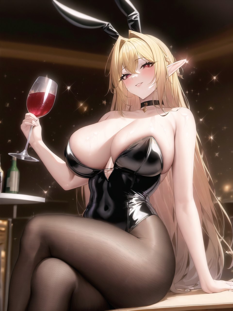 1girls, ai generated, blonde hair, bunny ears, bunny girl, bunnysuit, elf, elf ears, elf female, elf girl, female, female only, high resolution, highres, latex, leotard, long hair, nai diffusion, original, solo, stable diffusion