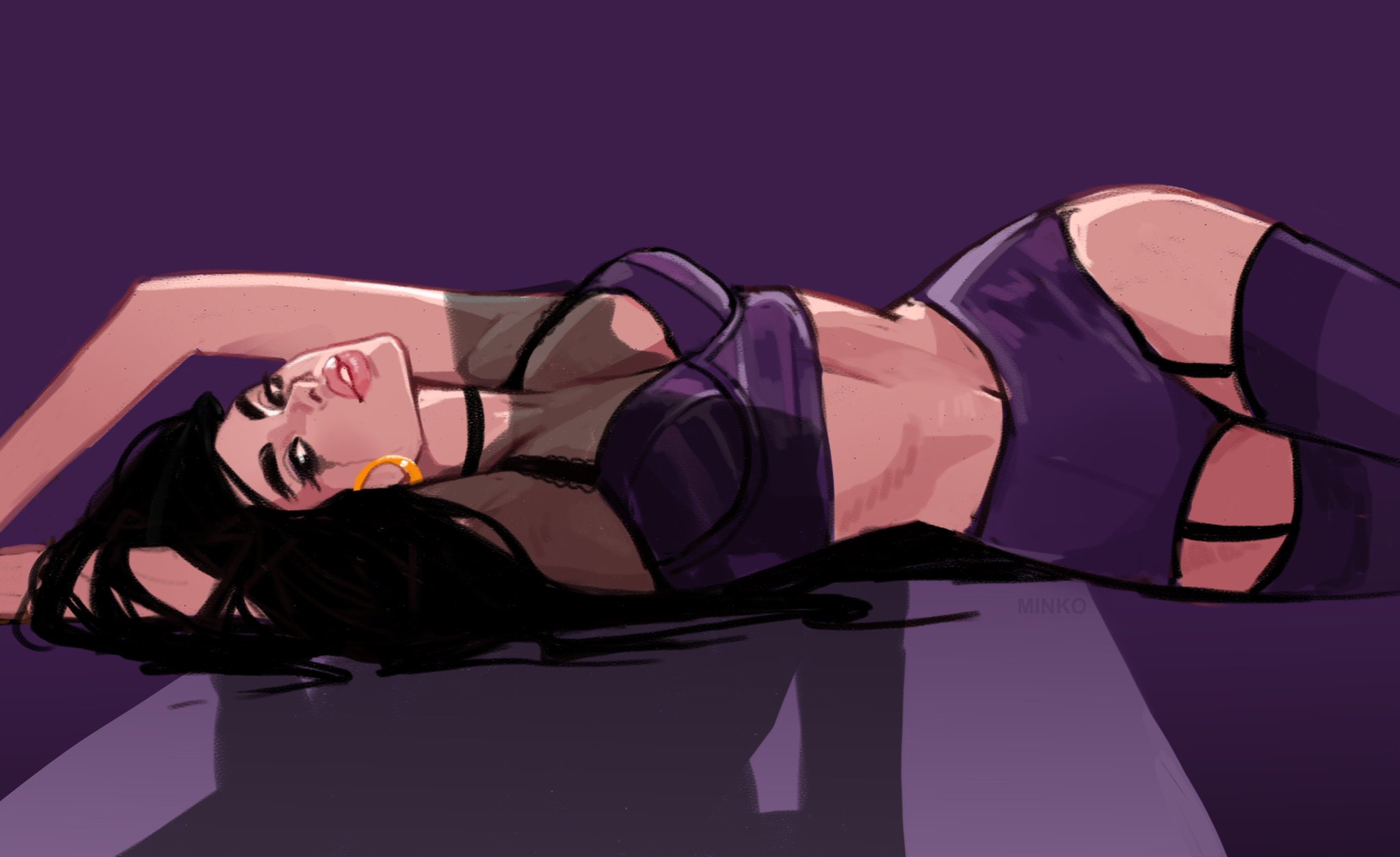 1girls, big breasts, breasts, bustier, busty, curvaceous, curvy, curvy figure, digital drawing (artwork), digital media (artwork), eyebrows, eyelashes, eyes, female, hourglass figure, huge breasts, large breasts, lingerie, minko, olena minko, original character, purple lingerie, purple socks, purple stockings, socks, stockings, thigh socks, thighhighs, voluptuous