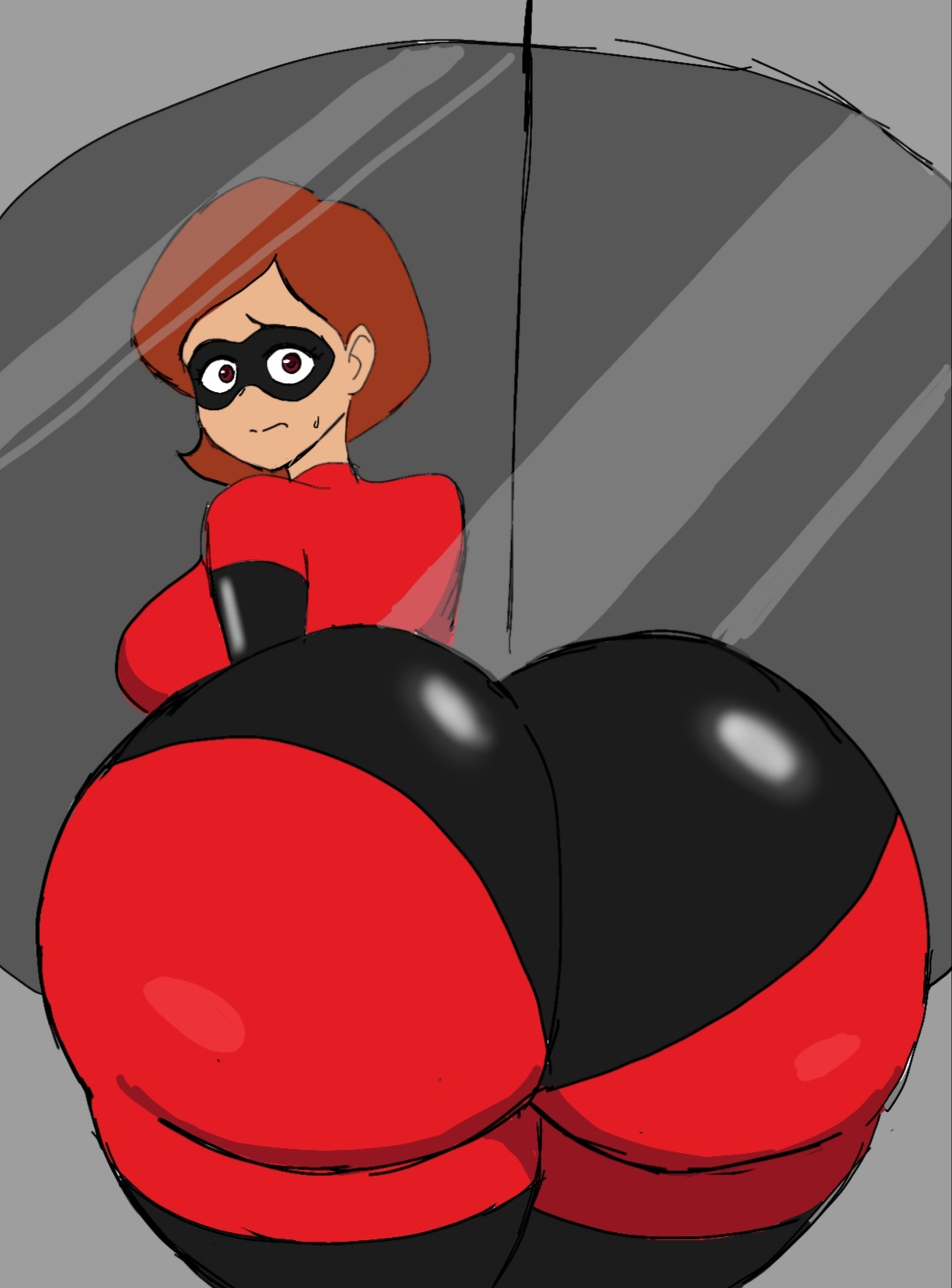 1girls, ass, back view, big ass, big butt, breasts, bubble ass, bubble butt, disney, elastigirl, female, helen parr, huge ass, huge butt, large ass, momiji (artist), pixar, rough sketch, smooth skin, stuck, superheroine, the incredibles, thick ass, thick thighs