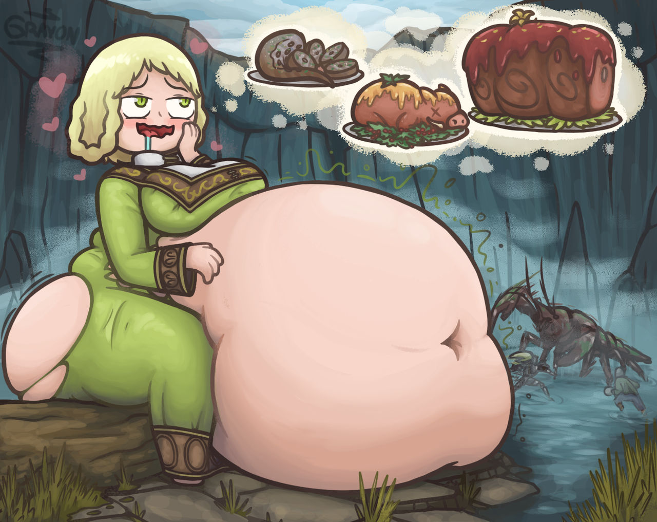 1girls big_belly blonde_hair chicken chubby chubby_female dreaming elden_ring fat female female_only food fromsoftware giant_crab_(elden_ring) grayoncrayon hyper light-skinned_female overweight pork rya_(elden_ring) tarnished thanksgiving