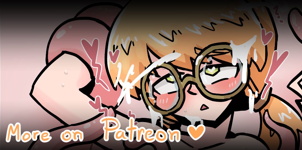 cleric_girl_(juztplay) cum cum_in_hair cum_on_face cumming cumshot eyebrows_visible_through_hair glasses green_eyes heart heart-shaped_pupils juztplay open_mouth orange_hair patreon patreon_reward ponytails tentacle tentacle_sex text