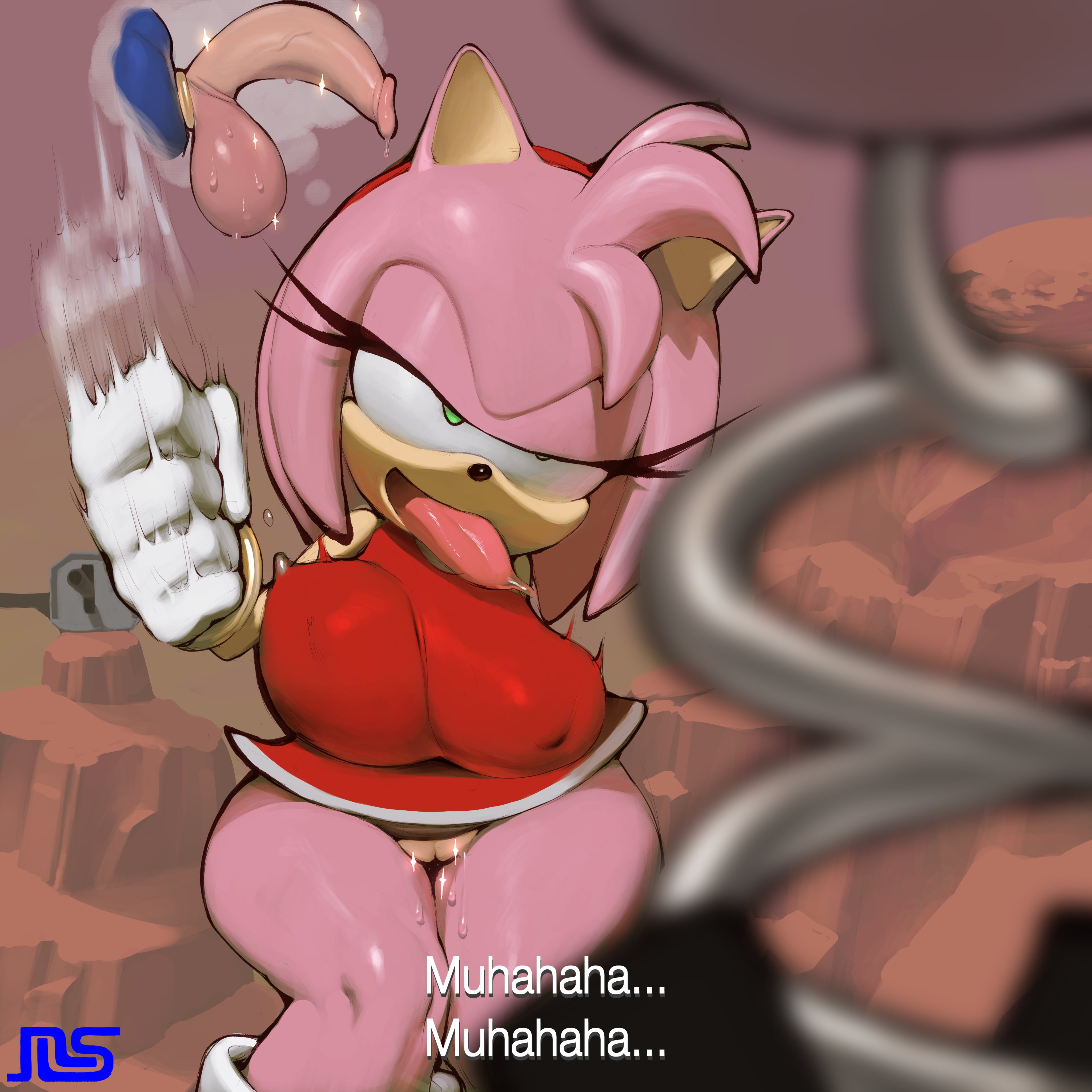 1boy, 1girls, 2022, 2d, 2d (artwork), amy rose, anthro, ass, balls, ballsack, big ass, big balls, big breasts, big butt, big penis, bottomless, bottomless skirt, breasts, clothed, clothed female, cock ring, dialogue, erect penis, erection, fantasizing, female, female focus, handjob gesture, horny, horny female, humanoid genitalia, imagining, jerking, jerkoff visual assistance, lewdcactus, male, namespace, no bra, no panties, no underwear, penis, penis out, pink fur, pink hair, pussy, sonic (series), sonic heroes, sonic the hedgehog, sonic the hedgehog (series), speech, sweat, sweatdrop, sweating, sweaty, sweaty balls, sweaty body, tongue, tongue out, upskirt, vagina, wet, wet pussy, wet skin