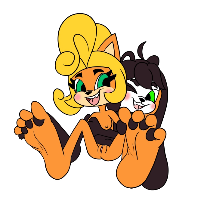 activision anthro barefoot blush breasts coco_bandicoot crash_(series) crash_team_racing_(series) crash_team_racing_nitro-fueled duo entwined_toes feet female female/female foot_fetish foot_focus foot_play footsie fur genitals mepwep nude pussy smile video_games yaya_panda