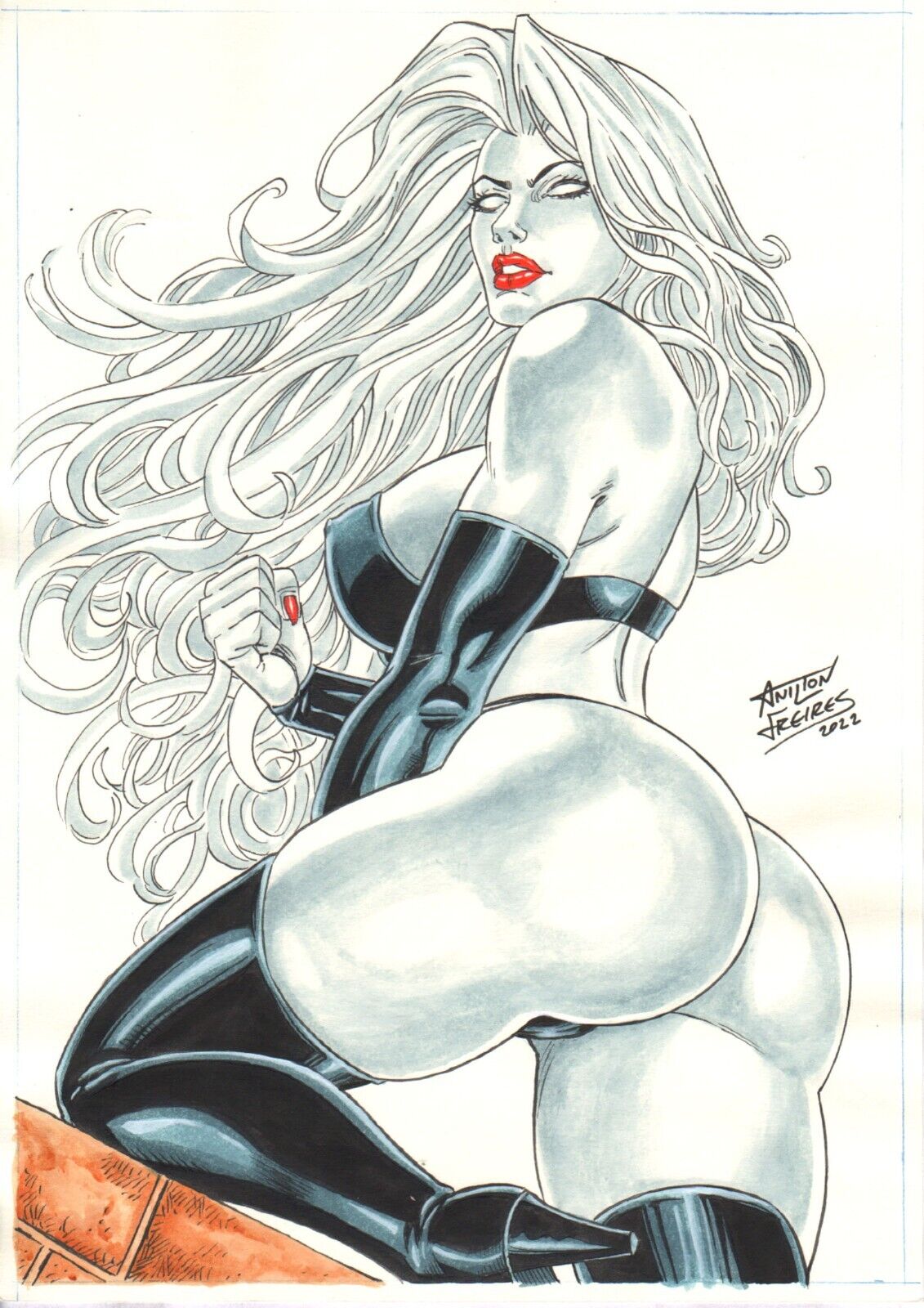 2022 anilton_freires big_ass big_breasts bubble_ass bulging_breasts chaos_comics coffin_comics death_(personification) ed_benes_studio erect_nipples female female_only grim_reaper high_resolution highres lady_death latex_thighhighs long_hair looking_at_viewer looking_back nipple_bulge queen_of_the_dead red_lipstick white_hair white_skin