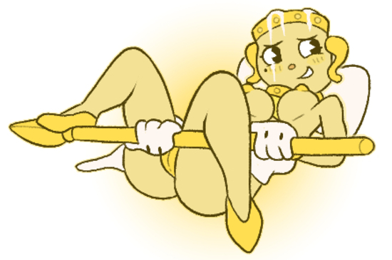 anthro chalice cuphead:_the_delicious_last_course cuphead_(game) exposed_torso female footwear goddess handwear legendary_chalice ms._chalice sole_female spear weapon windstand yellow_body