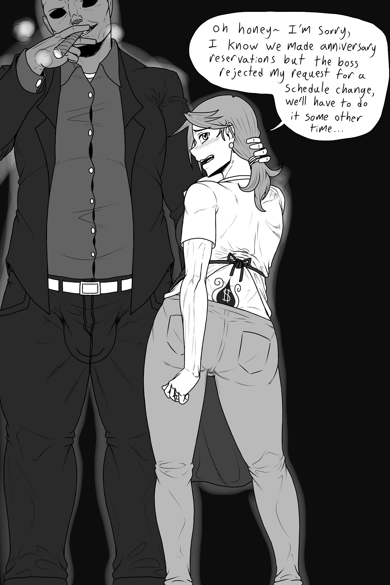 1boy, 1girls, bulge through clothing, cuckold, cuckold pov, female, kiahl, lobsterkiahl, male, netorare, ntr, original character, size difference