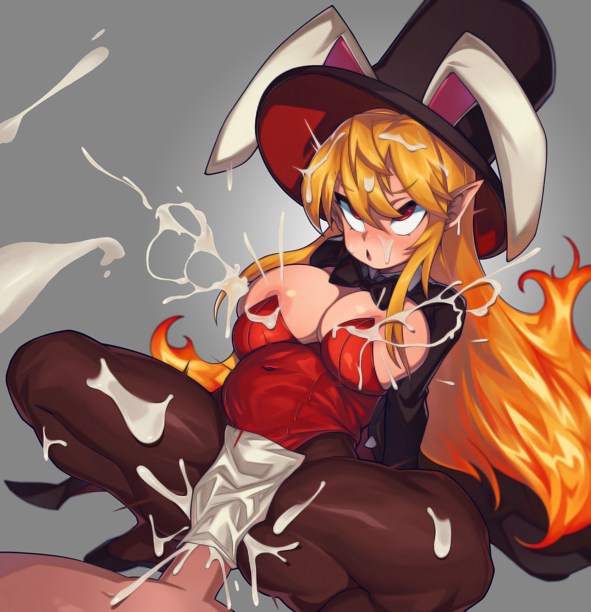 alternate version available, areola slip, areolae, commission, cowgirl position, cum, cum in pussy, explicit, female, fire, male, milk, nipple slip, original character, penis, pussy, uncensored, vaginal penetration, visible penis, waa153