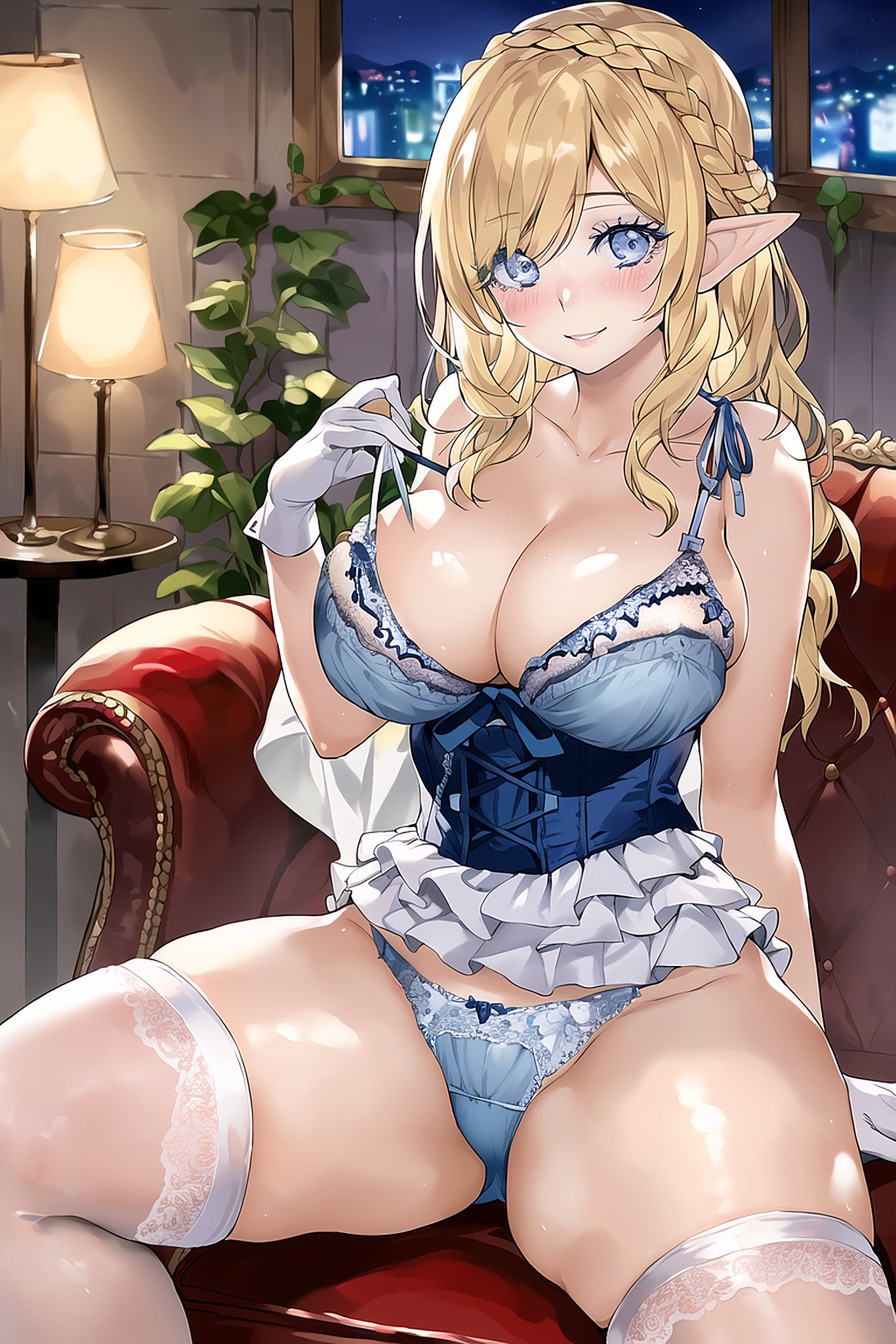 1girls, ai generated, big breasts, breasts, bulging breasts, curvy figure, elf, elf ears, female, female only, high resolution, highres, long hair, milf, nai diffusion, original, solo, stable diffusion, voluptuous, voluptuous female