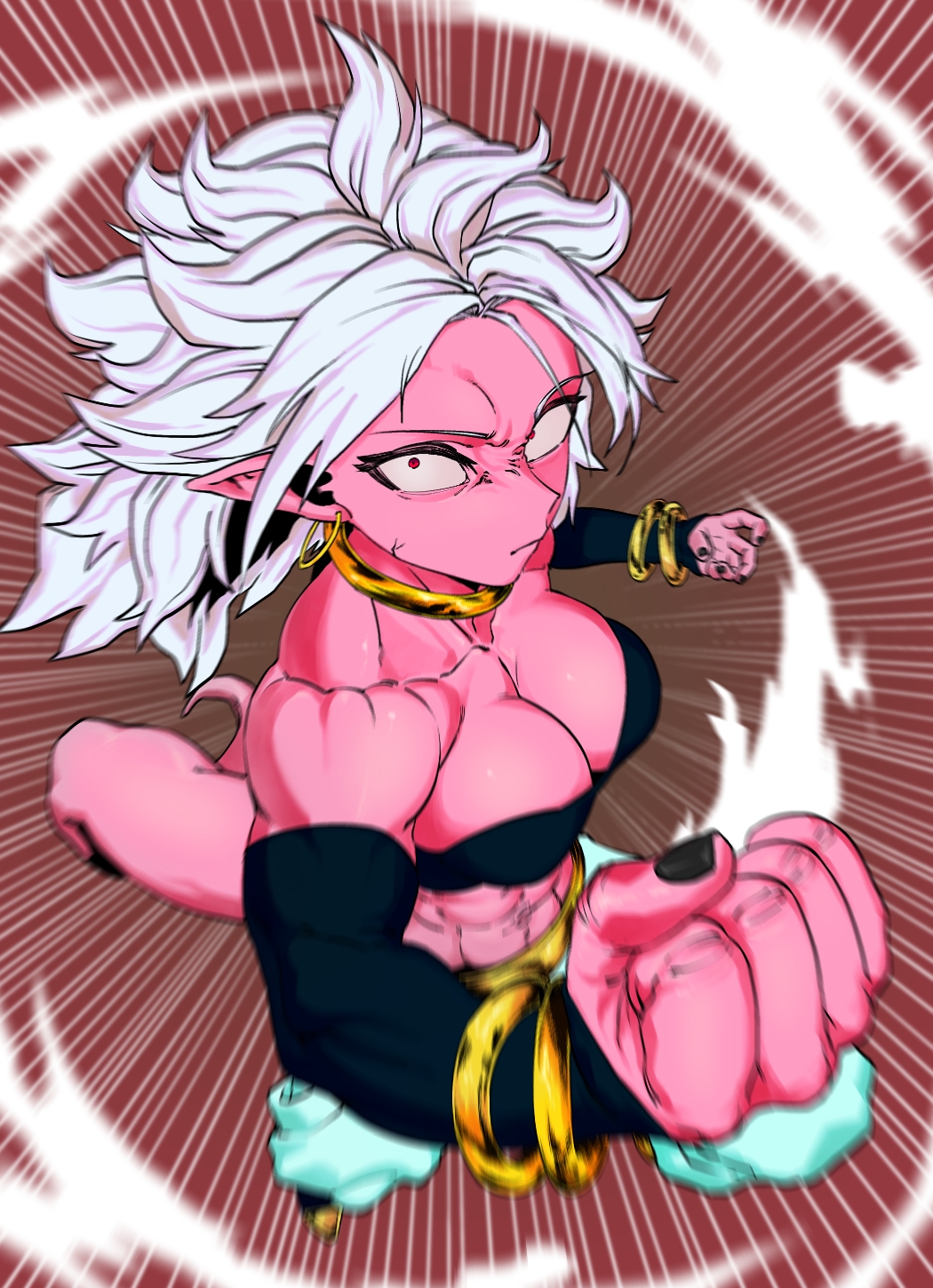 1girls abs android_21 angry arabian_clothes athletic_female attack attacking_viewer belly_button black_nails bracelet breasts dragon_ball dragon_ball_fighterz dragon_ball_z female fighting_stance fit fit_female harem_outfit highres incoming_attack incoming_punch jewelry looking_at_viewer majin_android_21 medium_breasts muscular muscular_arms muscular_female navel necklace punching serious serious_look six_pack solo solo_female spiked_hair spiky_hair tail zquung