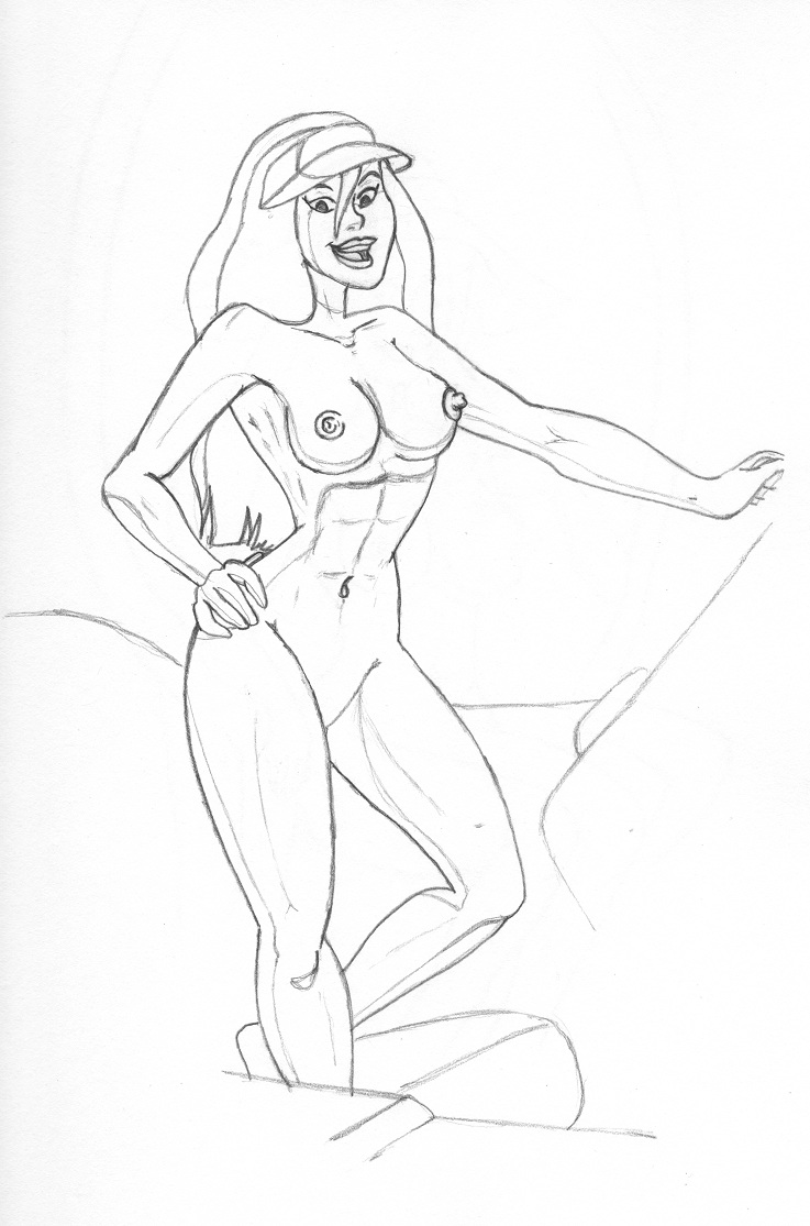 breasts camp_scare hanna-barbera jessica_(camp_scare) looking_at_viewer monochrome nipples nude rough_sketch ryoku scooby-doo scooby-doo!_camp_scare