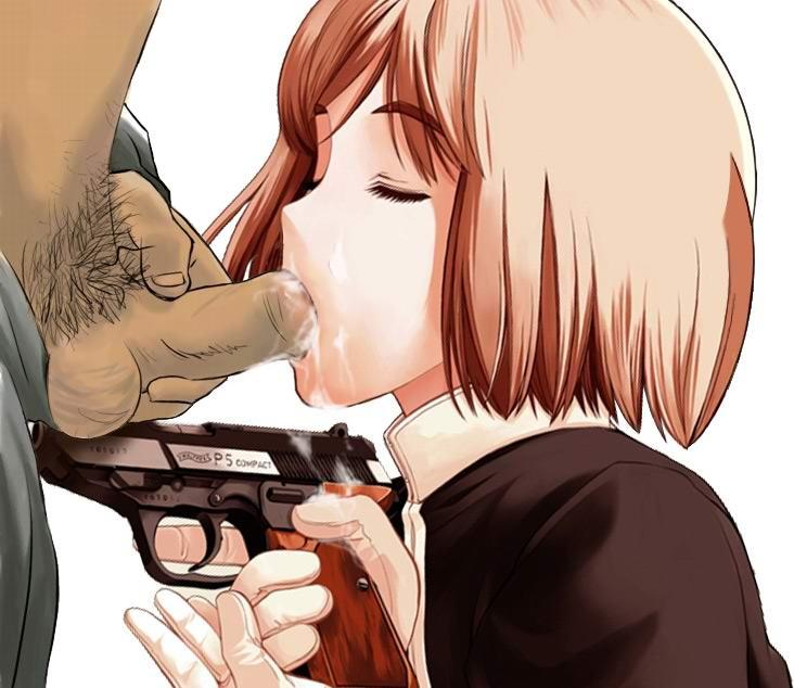 1boy 1girls faceless_male fellatio female_rapist gun gunslinger_girl held_at_gunpoint henrietta_(gunslinger_girl) male_pubic_hair oral tagme