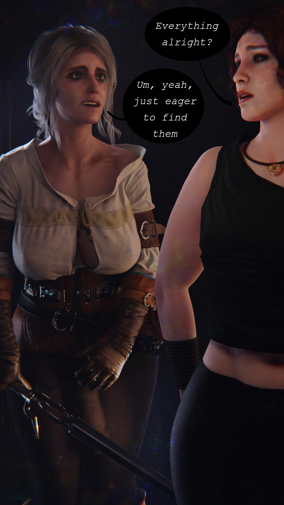 1futa, 1girls, 3d, ass, big ass, big breasts, big penis, breasts, bulge, bulge down leg, bulge through clothing, cameltail, cd projekt red, circumcised, ciri, clothing, comic, erection, female, futa on female, futanari, intersex, large penis, light skin, light-skinned female, light-skinned futa, original character, penis, red hair, scrappy-coco, story, text, the witcher (series), the witcher 3: wild hunt, white hair