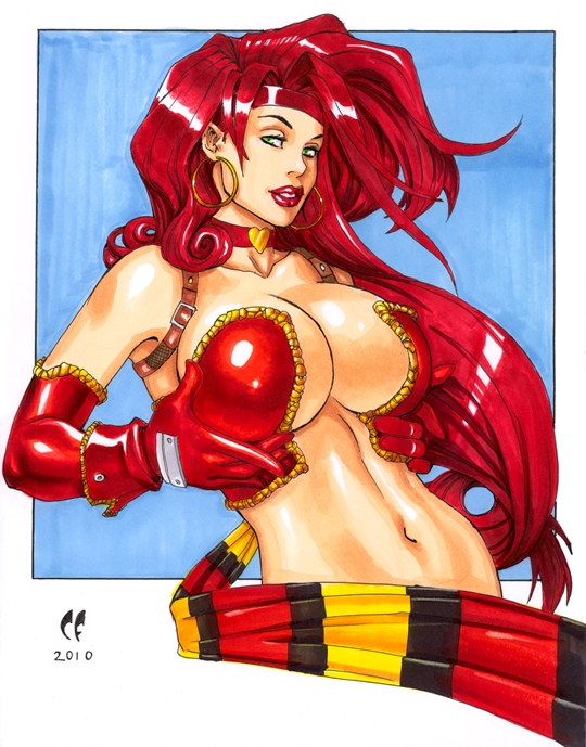 1girls battle_chasers chris_foulkes curvaceous curvy curvy_body curvy_female curvy_figure female female female_only hourglass_figure light-skinned_female light_skin red_hair red_monika solo solo_female tagme voluptuous