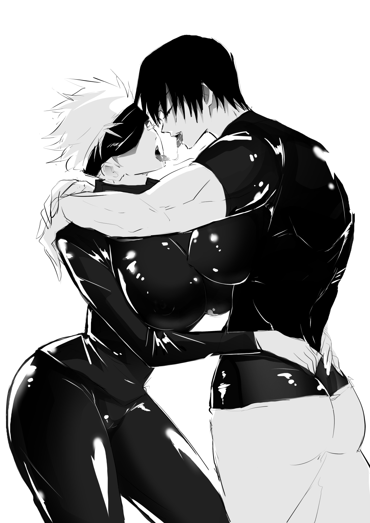 2girls, abs, ass, big ass, big breasts, breasts, buff, dokudamisou109, female, female focus, female only, female/female, french kiss, french kissing, gender transformation, genderswap, genderswap (mtf), grabbing breasts, holding breast, horny female, jujutsu kaisen, lesbian, muscular, muscular female, open mouth, rule 63, saliva, satoru gojo, toji fushiguro, tomboy, tongue, tongue kiss, tongue out, transformation, worm, yuri