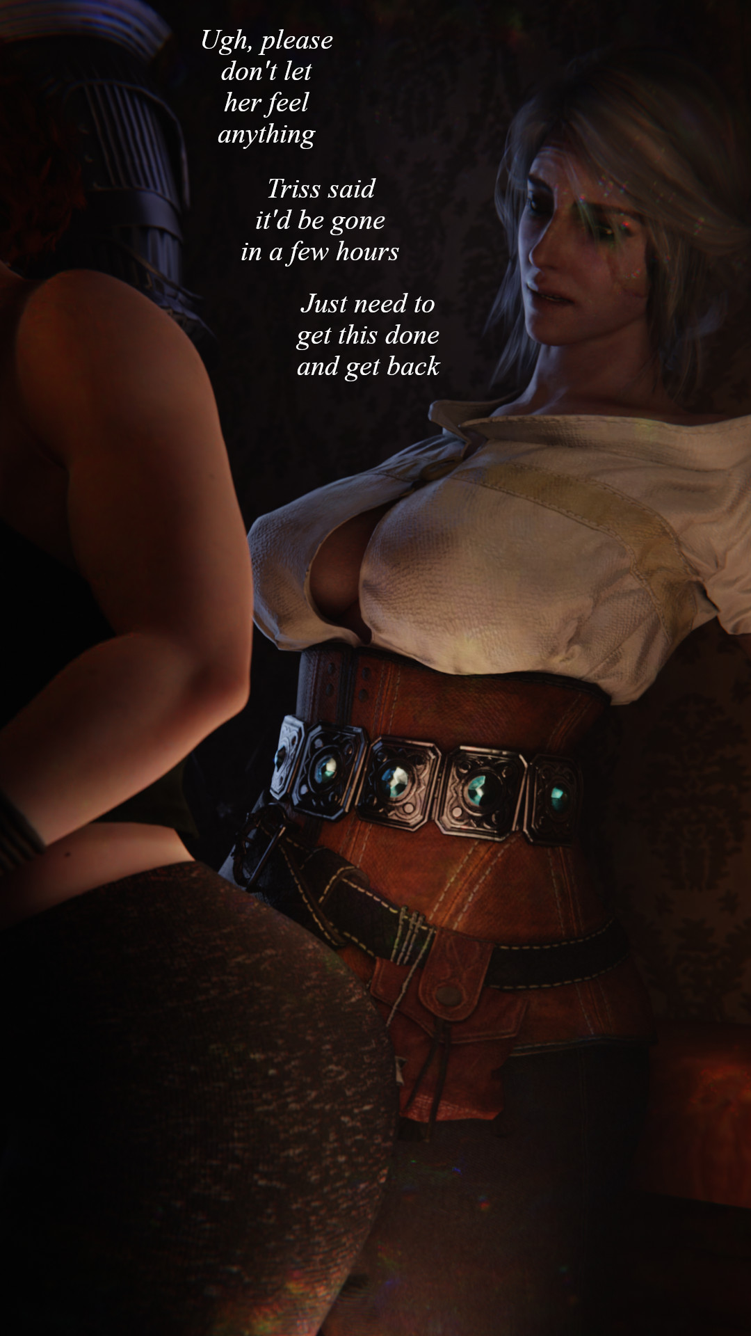 1futa, 1girls, 3d, ass, big ass, big breasts, big penis, breasts, bulge, bulge through clothing, cd projekt red, circumcised, ciri, clothing, comic, dry humping, erection, female, futa on female, futanari, intersex, large penis, light skin, light-skinned female, light-skinned futa, original character, penis, red hair, scrappy-coco, story, text, the witcher (series), the witcher 3: wild hunt, white hair