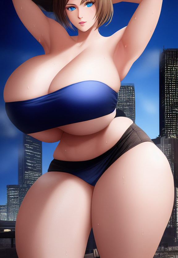 1girls ai_generated armpits arms_up bare_arms bare_legs bare_midriff bare_shoulders bare_thighs big_breasts big_thighs black_gloves black_shorts blue_eyes blue_tubetop bottom_heavy breasts brown_hair building capcom city cleavage deep_cleavage enormous_breasts enormous_thighs female female_only fingerless_gloves giant giantess gigantic_breasts gigantic_thighs gloves growth hips huge_breasts huge_thighs human human_only jill_valentine large_breasts looking_at_viewer macro massive_breasts massive_thighs micro_shorts midriff night plump resident_evil resident_evil_3 resident_evil_3_remake short_hair short_shorts shorts sideboob size_difference skyscraper solo solo_female stable_diffusion steam steaming_body sweat tagme thick thick_thighs thigh_expansion thighs tight_clothing top_heavy tube_top tubetop voluptuous voluptuous_female wide_hips