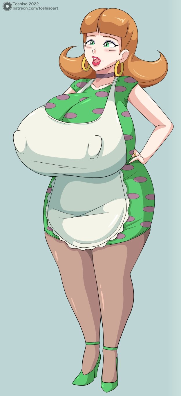1girls, 2022, alternate breast size, areola slip, areolae, ass, big ass, bimbo, blush, breasts, brown hair, brunette, female, female focus, female only, green dress, green eyes, grey background, hands on hips, hi res, high heels, high resolution, highres, huge ass, huge breasts, jimmy neutron boy genius, judy neutron, lipstick, long hair, milf, naked, nickelodeon, nipple bulge, nipples visible through clothing, pantyhose, seductive, simple background, solo, straight hair, thick thighs, thighs, toshiso, white female, wide hips