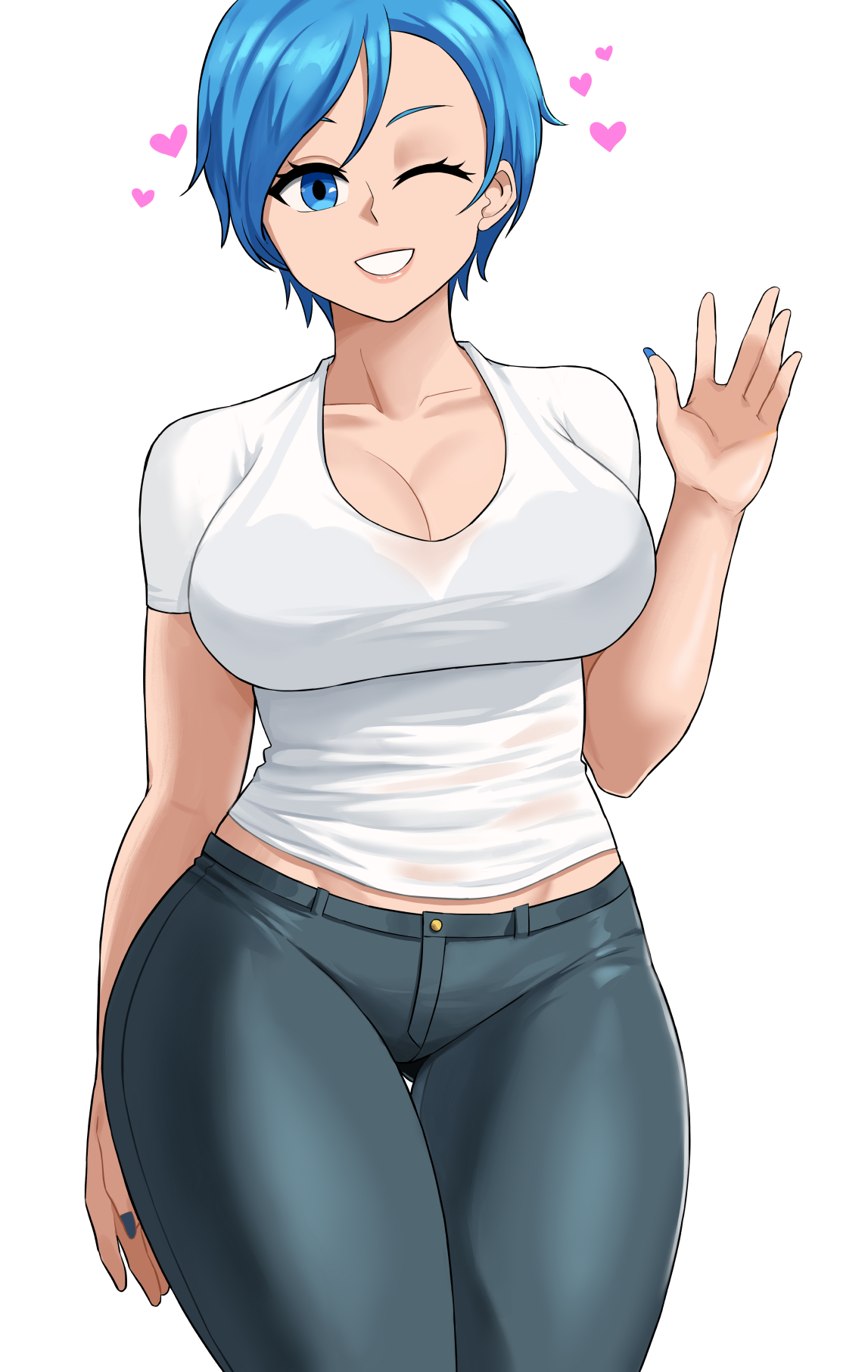1girls, baracco, big breasts, breasts, bulma briefs, cleavage, dragon ball, dragon ball z, female, female only, shounen jump, thick thighs, waving