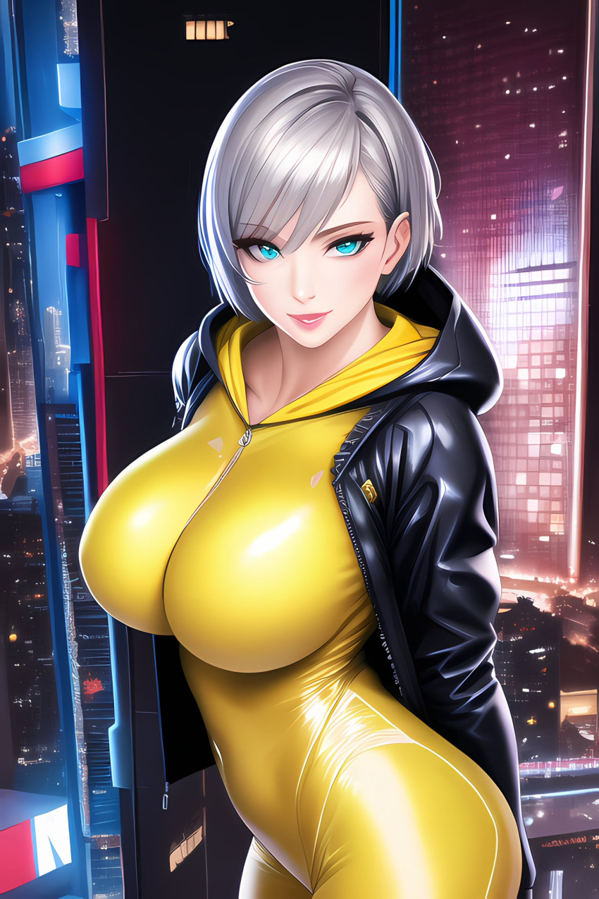 ai generated, blue eyes, commentary request, female, latex, milf, nai diffusion, oc, original character, silver hair, stable diffusion, tagme, white hair