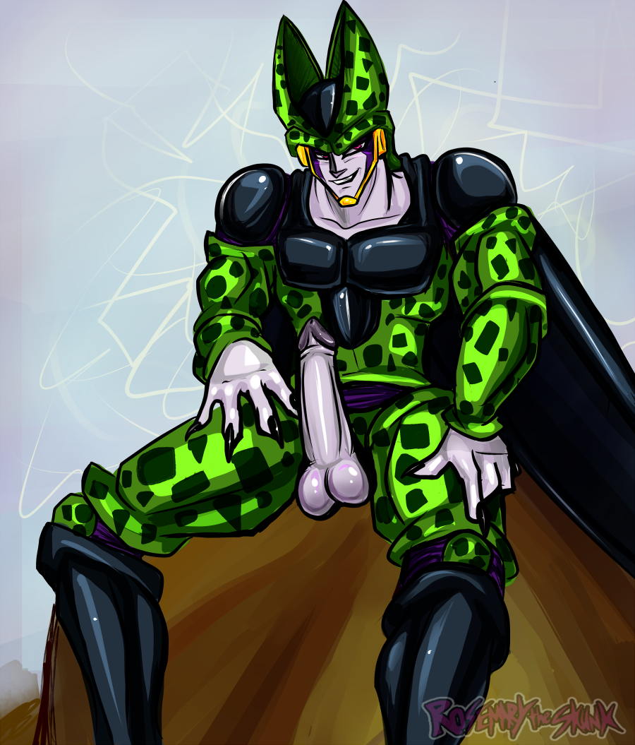 android balls boner cell_(dragon_ball) dragon_ball dragon_ball_z erection green_body insect_wings male male_only muscles muscular penis perfect_cell rosemary-the-skunk sitting solo solo_male spread_legs