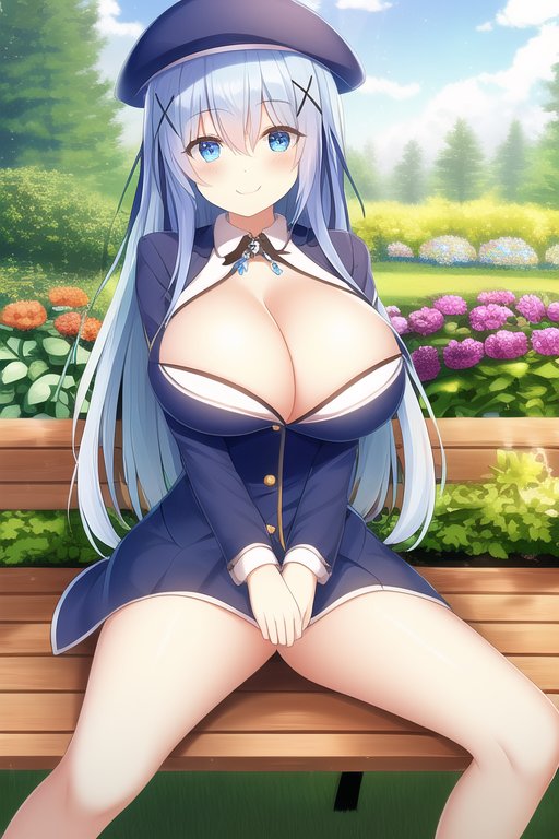 1girls aged_up ai_generated big_breasts blue_hair chino_kafuu female female_only is_the_order_a_rabbit? nai_diffusion solo stable_diffusion