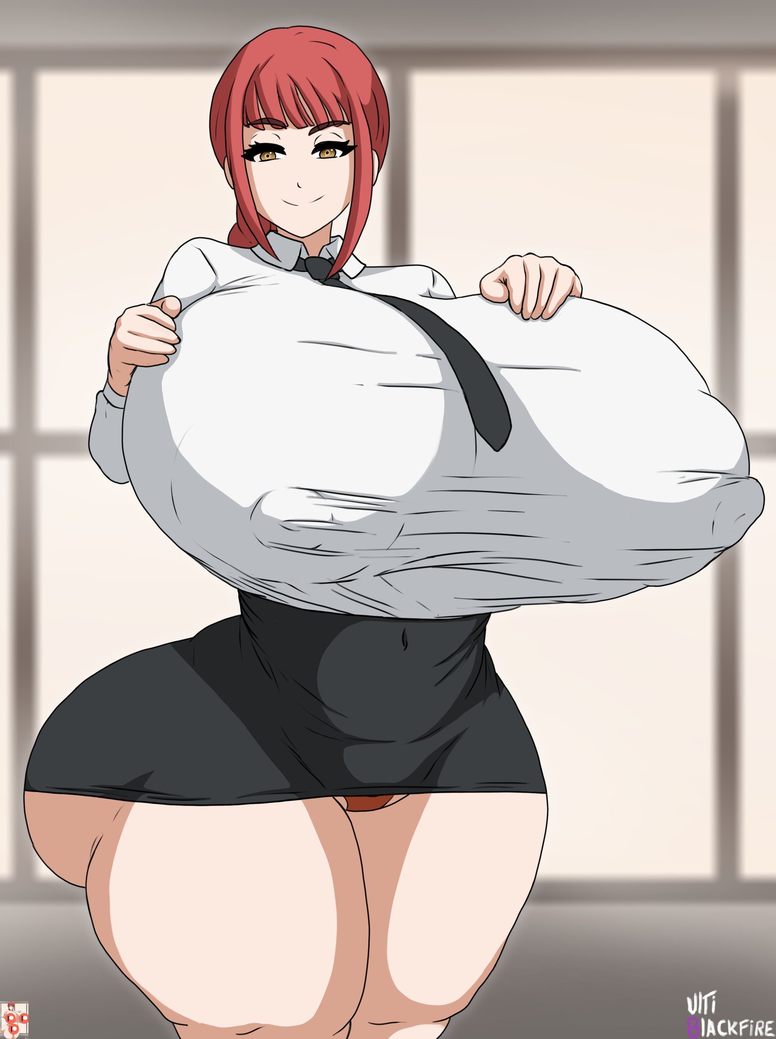 1girls, ass, big ass, big breasts, breasts, bubble ass, bubble butt, chainsaw man, female, front view, huge breasts, hyper breasts, makima (chainsaw man), thick ass, thick thighs, ultiblackfire