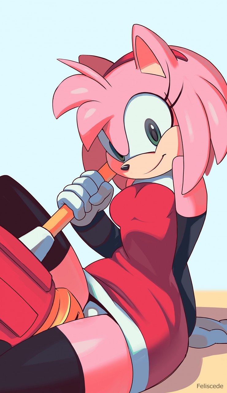 1girls amy_rose anthro breasts clothed clothing feliscede female hammer looking_at_viewer panties pantyshot pantyshot_(sitting) piko_piko_hammer solo sonic_(series)