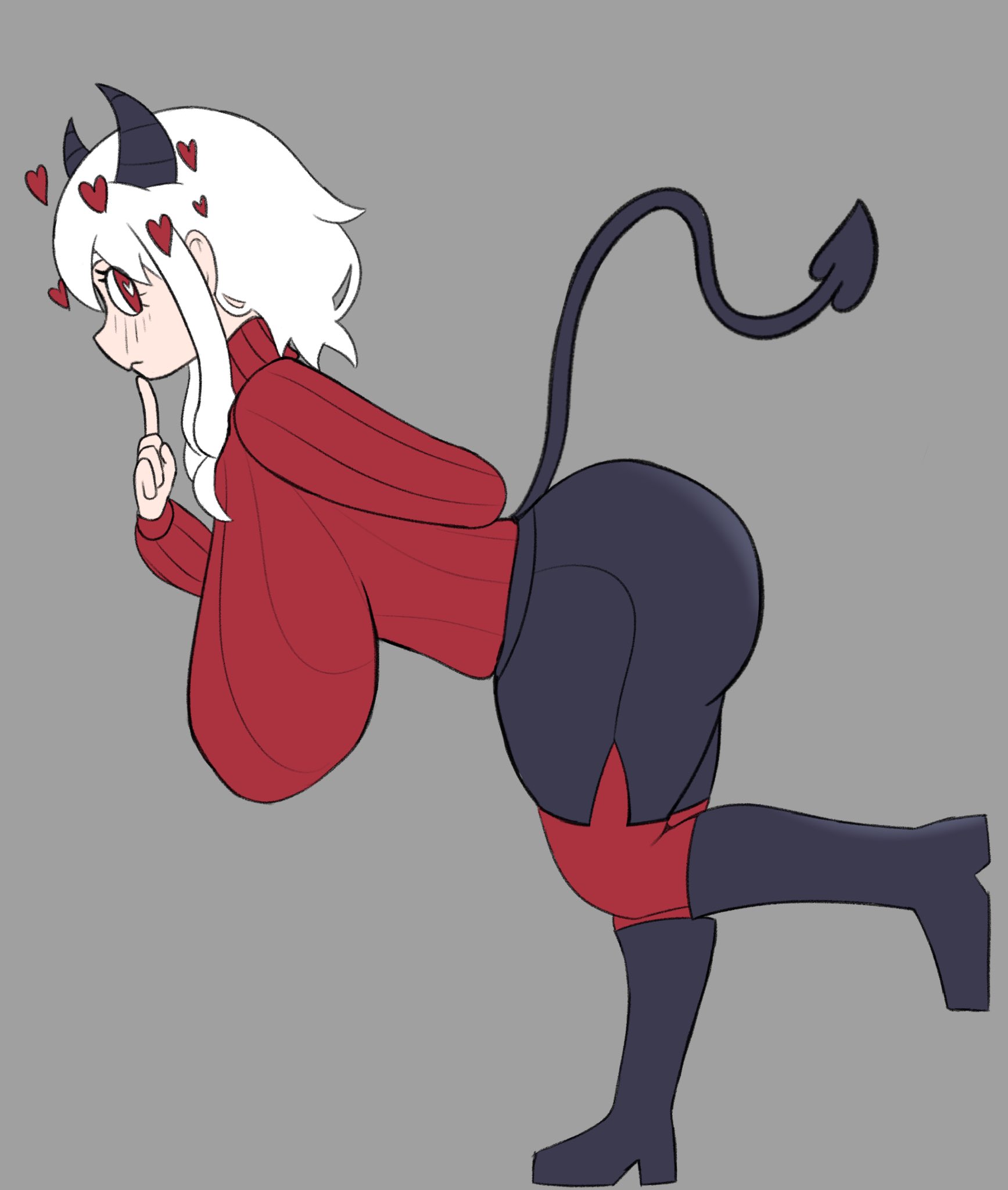 25circle, ass, big ass, big breasts, breasts, bubble ass, bubble butt, demon, female, finger on chin, helltaker, huge ass, modeus (helltaker), tagme