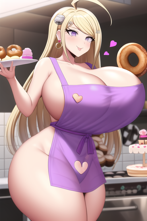 ai_generated akamatsu_kaede bad_hands baking cooking danganronpa happy heart huge_breasts large_breasts nai_diffusion naked_apron new_danganronpa_v3 stable_diffusion tagme teasing thick_thighs