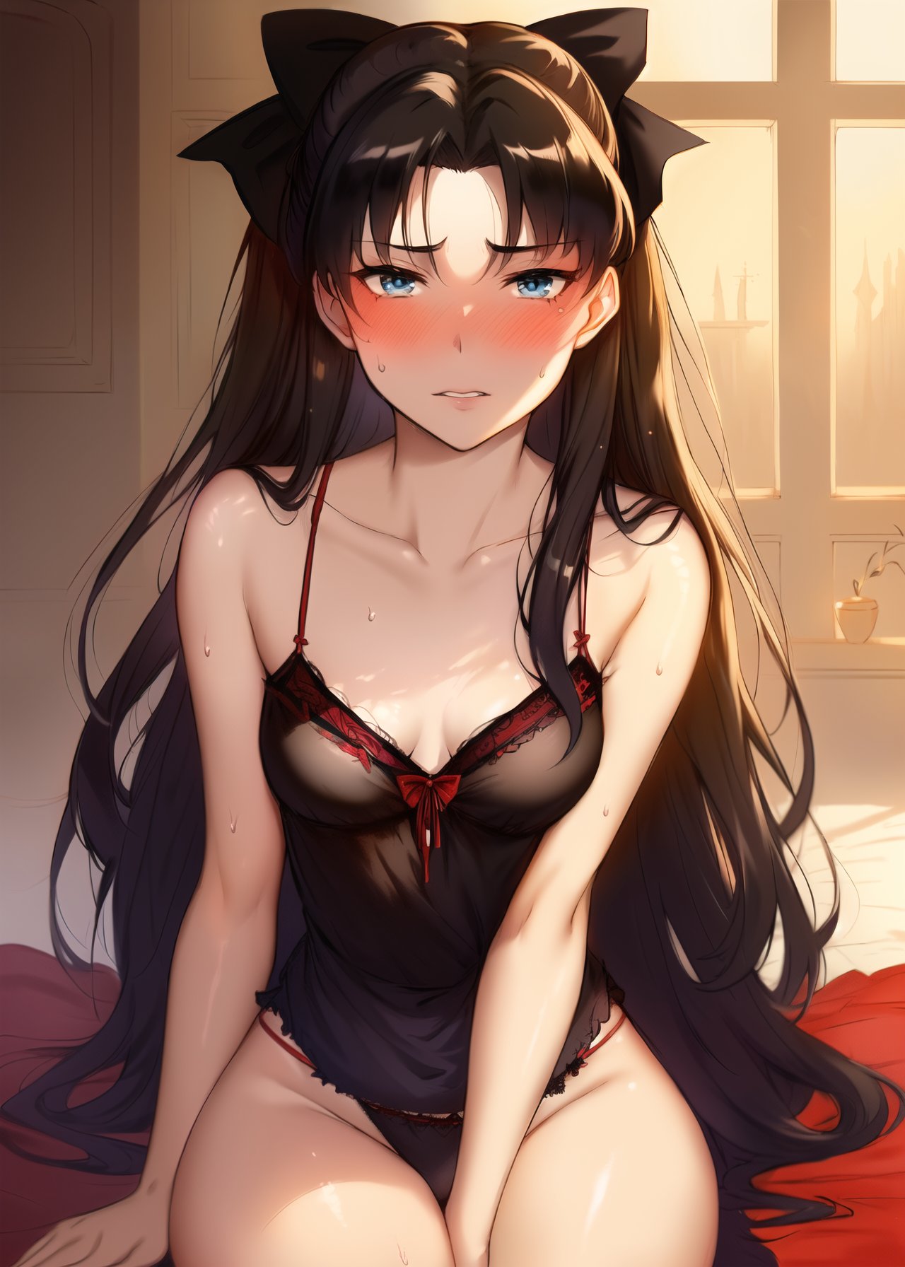 1girls, ai generated, black hair, curvaceous, curvy body, curvy female, fate (series), fate/stay night, female, female only, high resolution, long hair, looking at viewer, nai diffusion, original, seductive look, solo, stable diffusion, tohsaka rin, twintails (hairstyle), voluptuous, voluptuous female