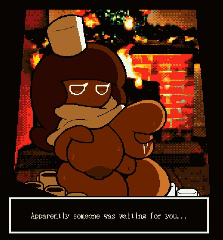 big breasts, breasts, chubby, chubby female, cocoa cookie, cookie run, covered nipples, female, hat, lactation, looking at viewer, nipples, pixel art, windreg