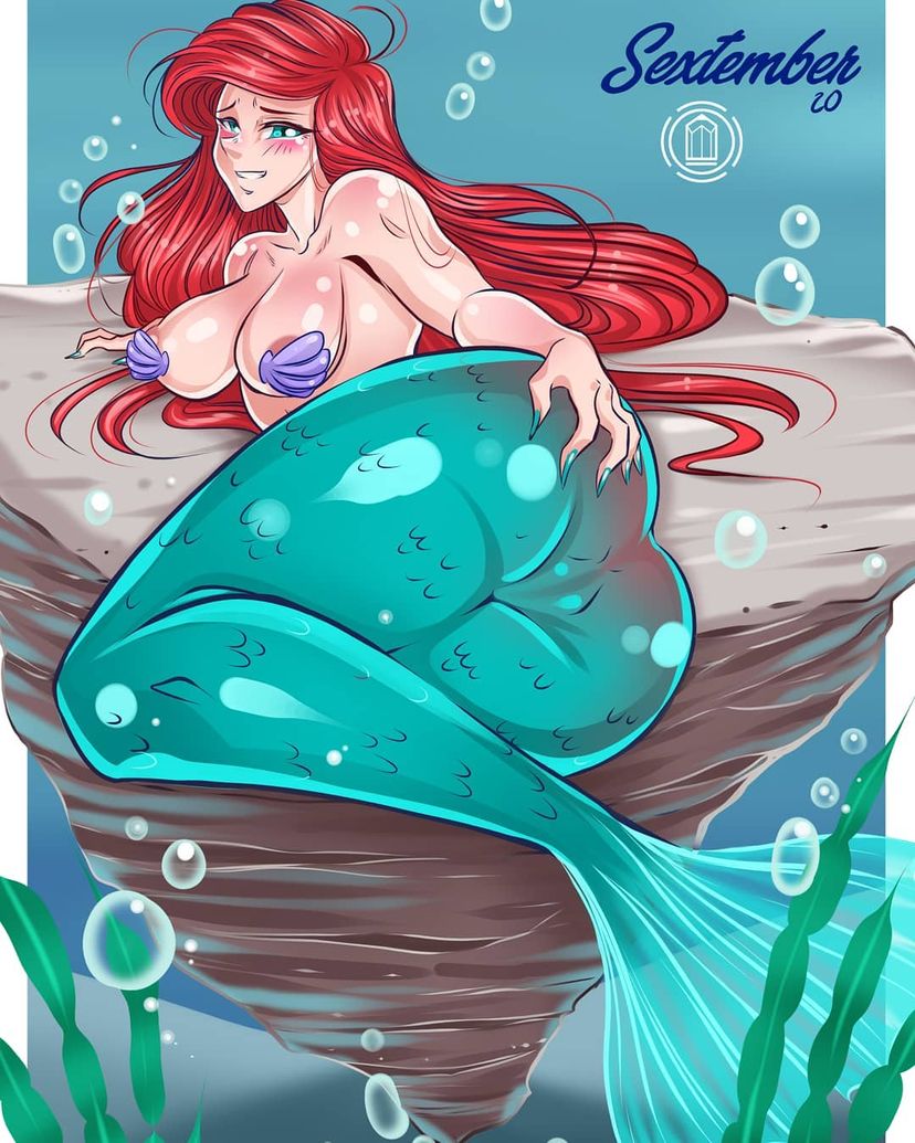 ariel ass disney disney_princess hand_on_ass mermaid mermaid_ass mermaid_tail pawzncupz red_ass red_hair tagme the_little_mermaid underwater