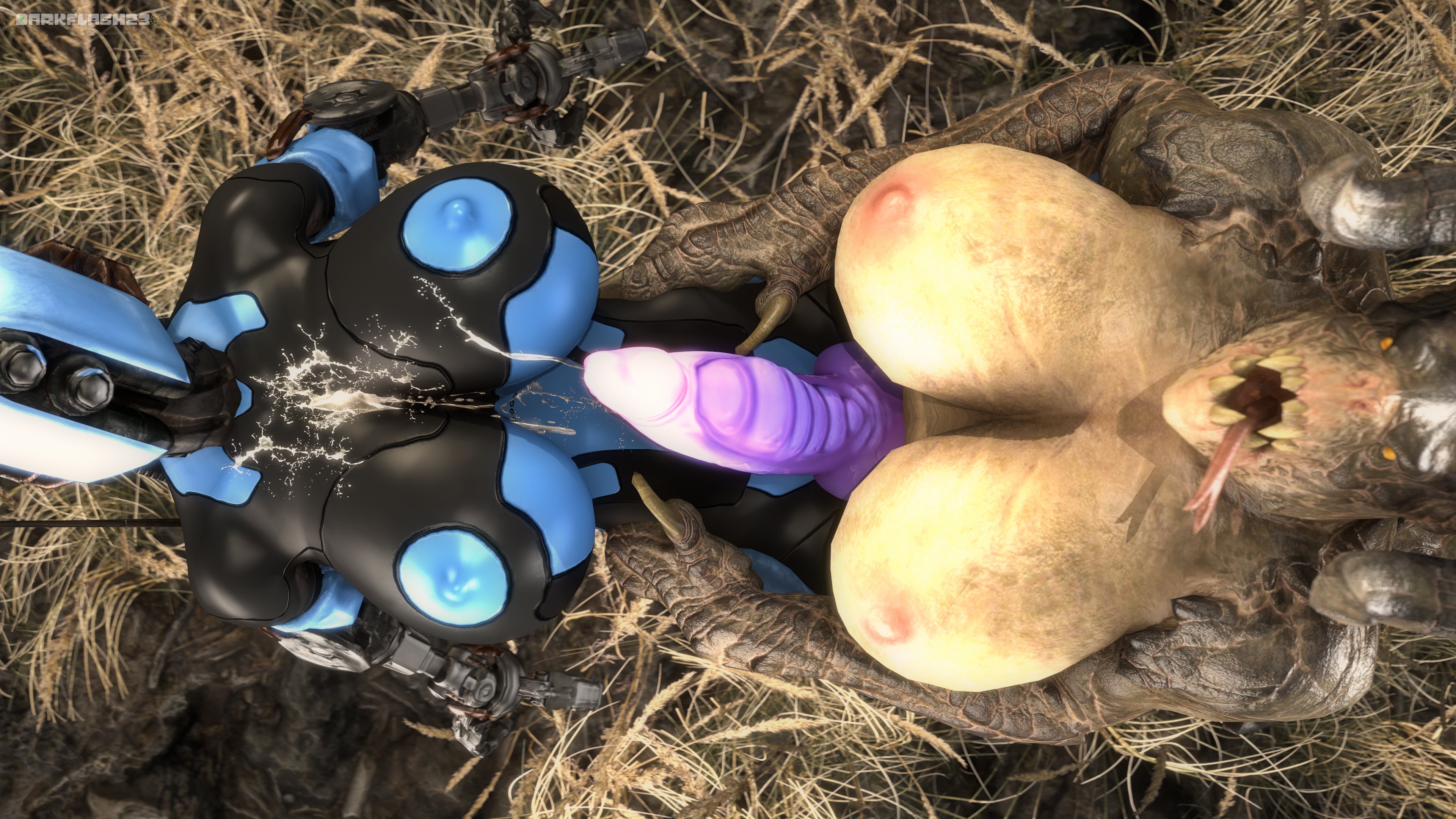 1futa, 1girls, 3d, anthro, assaultron, athletic, athletic female, athletic futa, big breasts, breasts, cum, cum on breasts, cum on face, cumshot, darkflash23, deathclaw, fallout, female, female deathclaw, futa on female, futanari, intersex, knot, larger futa, monster, monster girl, robot, robot girl, scalie, sex, tail