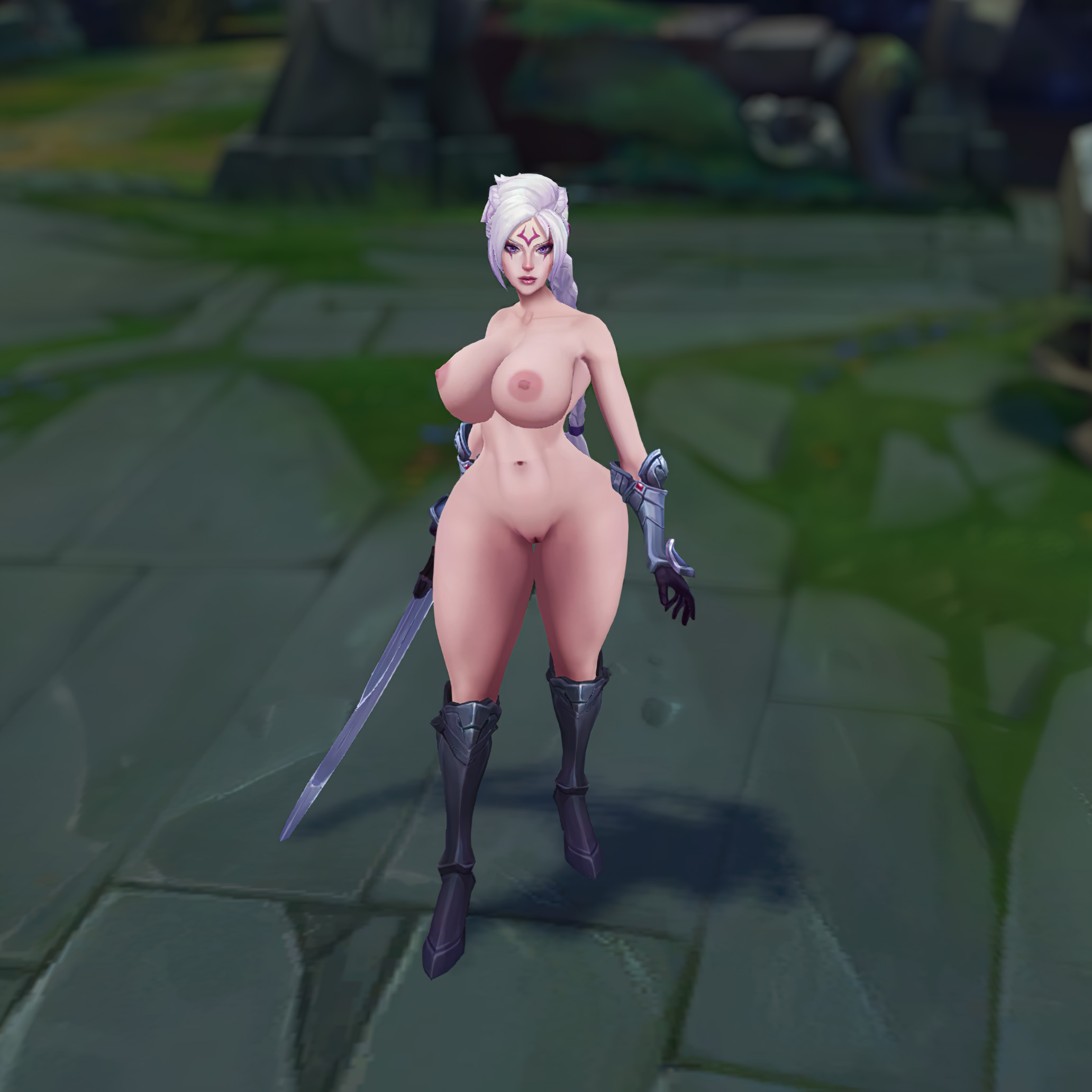 1girls, 3d, areolae, ass, battle queen diana, battle queens series, big ass, big breasts, big butt, breasts, diana (league of legends), female, female only, gloves, league of legends, mod, ninfrock, nipples, pussy, solo, solo female, thick thighs, white hair, wide hips