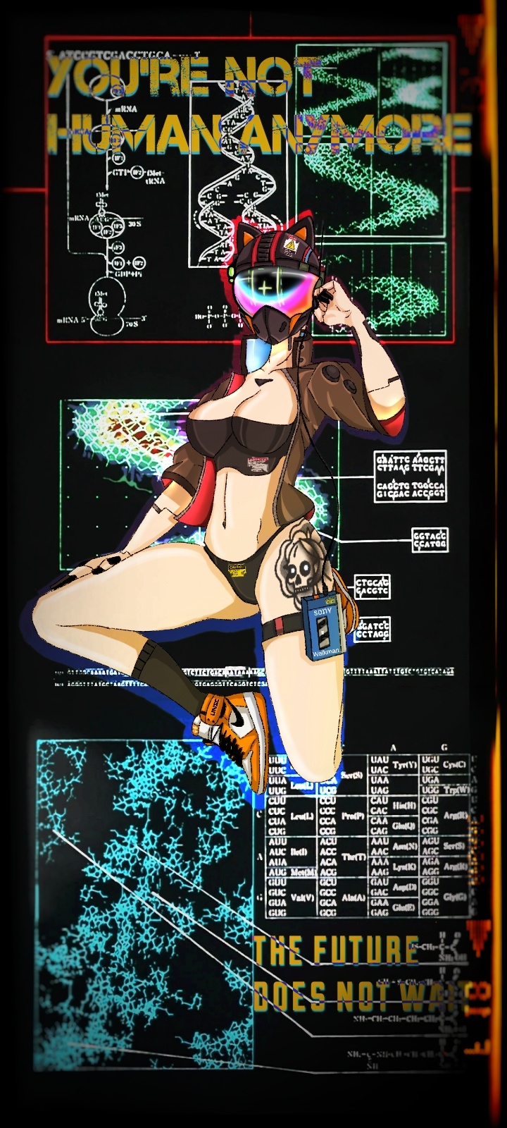 augmentation breasts clothing colorful colorful_background cyberpunk:_edgerunners cyberpunk_2077 cyborg female female_only giorgio_117 giorgio_117(artist) helmet nude nude_female oc original_character