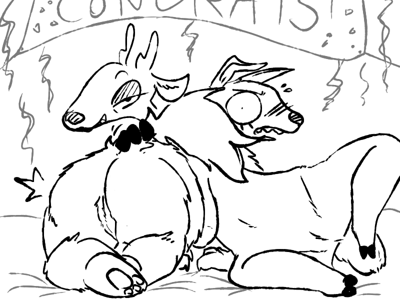 4:3 anthro betty_(weaver) blush breasts canid canine canis cervid disney duo female female/female genitals looking_at_viewer looking_back mammal monochrome nude pack_street presenting pussy raised_tail simple_background smile spread_legs spreading the_weaver velvet_roe_(weaver) wolf yuri zootopia