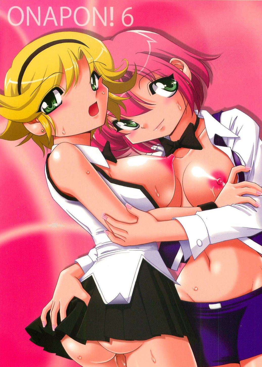 2girls ass blush female female_only highres multiple_girls nipples rina_tachibana rio_rollins smile super_blackjack usso