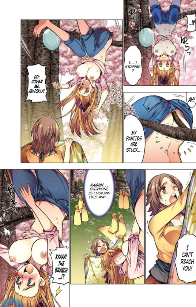 2girls, balloon, branch, breasts, breasts out, cmnf, enf, female, humiliation, multiple females, multiple girls, nude, oh komarino, public humiliation, public nudity, stuck, tagme, tree, wardrobe malfunction