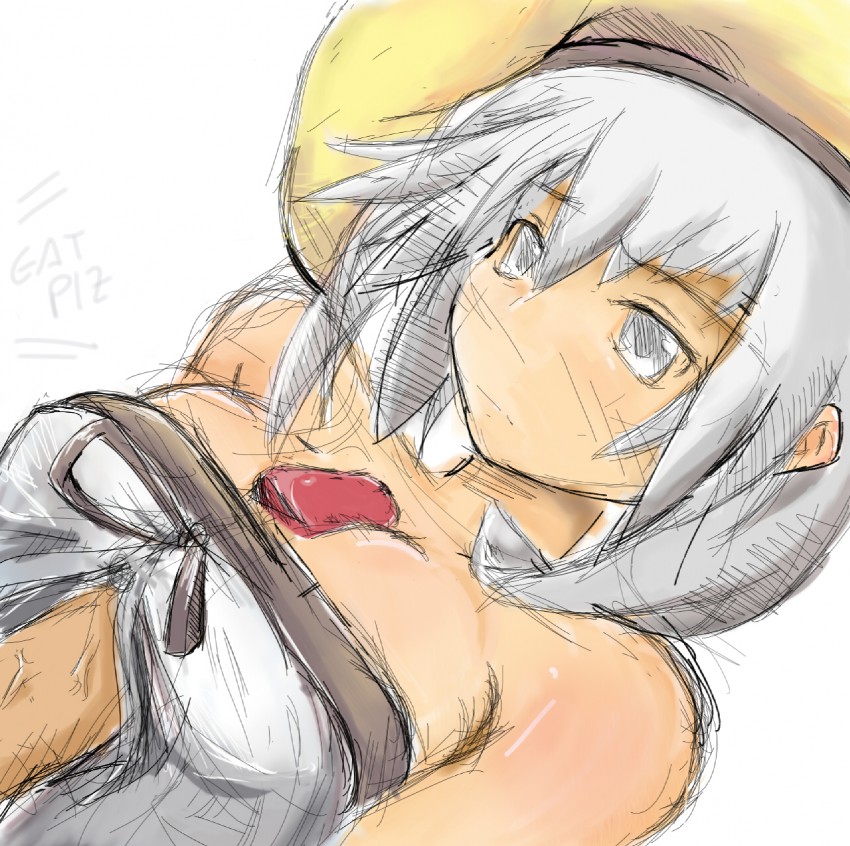 1girls artist_request bare_shoulders breasts clothing female hat large_breasts lucia lucia_(luminous_arc) luminous_arc neck outercourse paizuri paizuri_under_clothes penis short_hair silver_eyes silver_hair solo strapless tagme upper_body