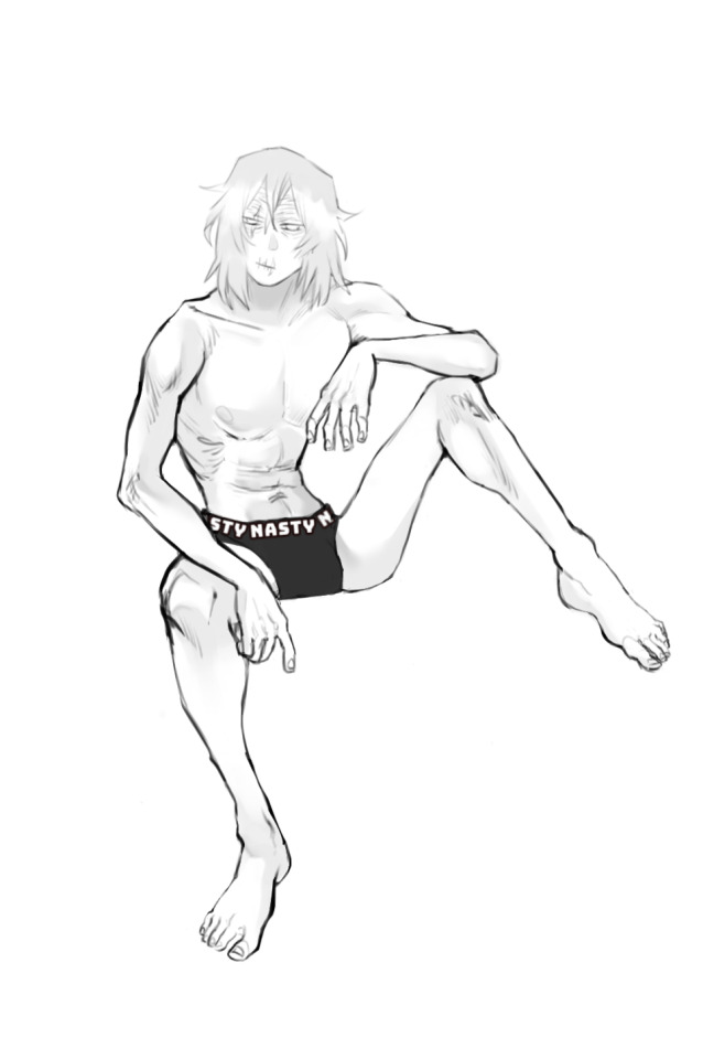 bored_expression male male_only my_hero_academia shigaraki_tomura sitting tomura_shigaraki underwear_only