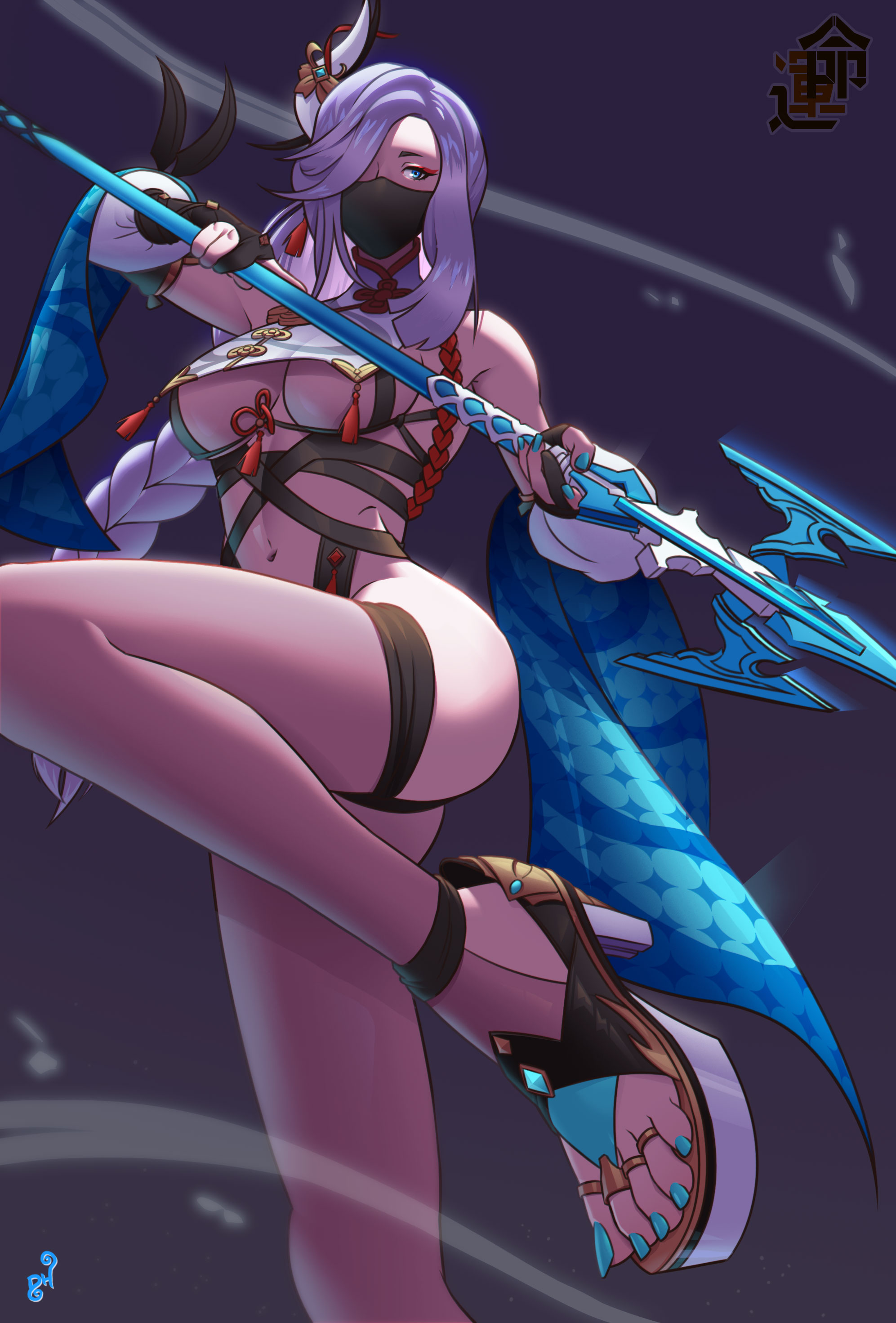 1girls, ass, blue eyes, blue nails, blue toenails, breasts, feet, female, foot fetish, genshin impact, high heels, mohoshadream, nail polish, painted toenails, sandals, shenhe (genshin impact), tagme, toe jewelry, toe ring, toeless footwear, toeless legwear, toenail polish, toes, underboob, white hair