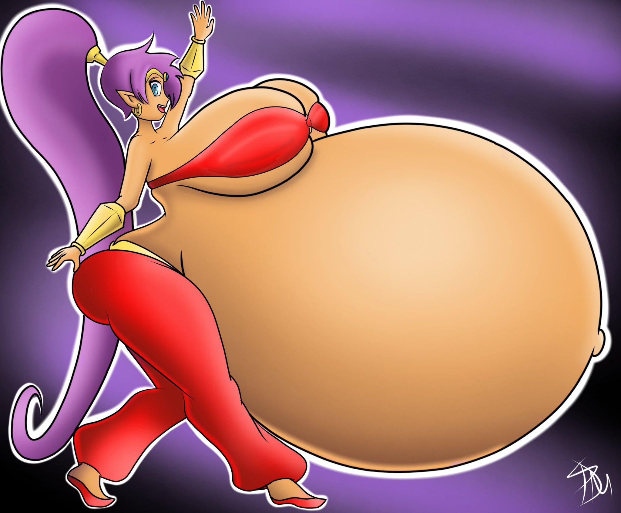1girls, blue eyes, breasts, cyberpunk1993, female, female only, huge belly, huge breasts, hyper, hyper belly, hyper pregnancy, pregnant, purple hair, shantae, shantae (character), solo