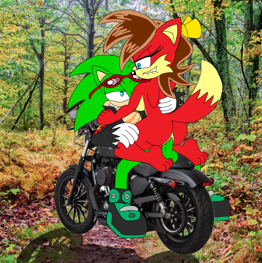 biting_lip cowgirl cowgirl_position fiona_fox forest forest_background motorcycle scourge_the_hedgehog smirk smirking sonic_(series) sonic_the_hedgehog_(archie) sonic_the_hedgehog_(comics) sonic_the_hedgehog_(series) woods