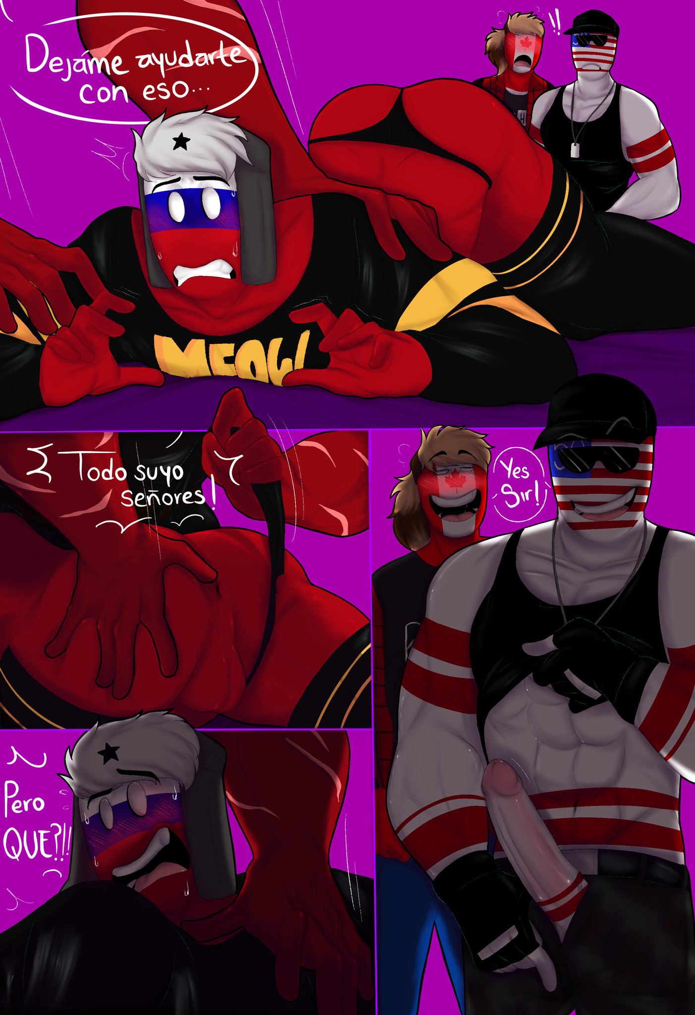 3boys anus ass big_ass bottom canada_(countryhumans) comic comic_page countryhumans femboy gay hand_on_ass male male_only melix214 muscular muscular_bottom muscular_male penis russia_(countryhumans) spanish_text tagme thong thong_aside united_states_of_america_(countryhumans) yaoi