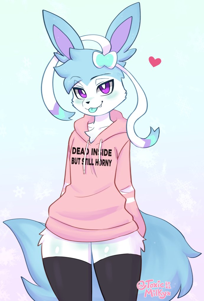 clothed cuntboy eeveelution femboy fur hoodie intersex pokémon_(species) pokemon pokemon_(species) solo stockings sylveon text toxicmilkyx